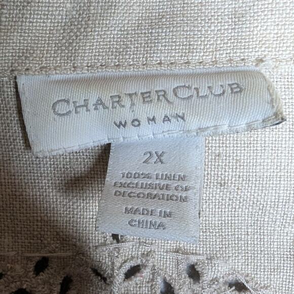 Vtg Y2K Charter Club Beige 100% Linen Embellished Button Up Shirt Jacket 2X - Picture 6 of 6